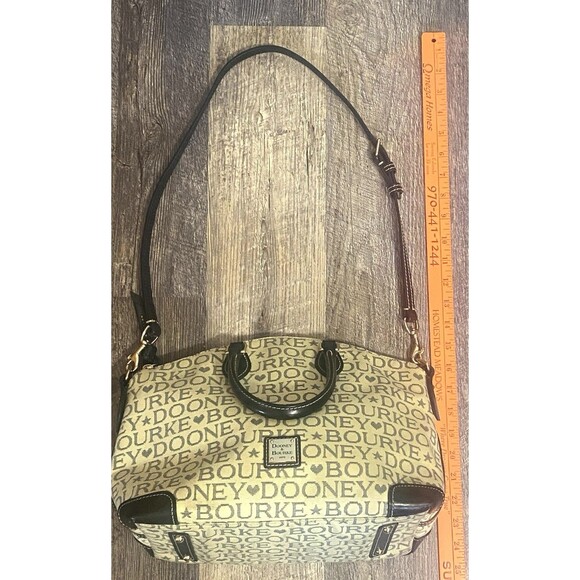 Dooney & Bourke Signature Jacquard Satchel Cream Leather Trim Shoulder Bag Y2K - Picture 15 of 16